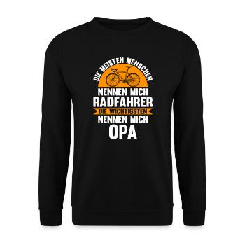 Fahrrad Opa Fahrradfahrer Geschenk - Unisex Pullover - Schwarz - Vorne - Alina (178cm) & Michal (187cm)