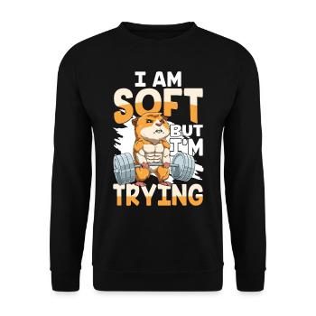 I AM SOFT BUT I'M TRYING für einen - Unisex Pullover - Schwarz - Vorne - Alina (178cm) & Michal (187cm)