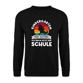 Schulkind Einhorn Schulbeginn Geschenk - Unisex Pullover - Schwarz - Vorne - Alina (178cm) & Michal (187cm)