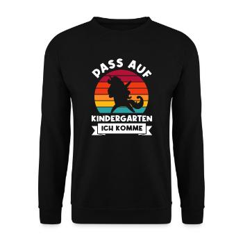 Kindergarten Einhorn Kita-Kind Geschenk - Unisex Pullover - Schwarz - Vorne - Alina (178cm) & Michal (187cm)