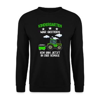 Schulkind Traktor Einschulung Geschenk - Unisex Pullover - Schwarz - Vorne - Alina (178cm) & Michal (187cm)