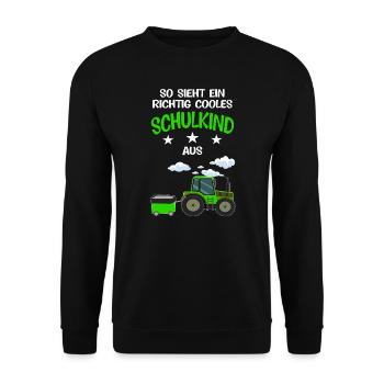 Schulkind Traktor Erstklässler Geschenk - Unisex Pullover - Schwarz - Vorne - Alina (178cm) & Michal (187cm)
