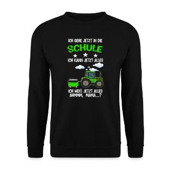 Schulkind Traktor Einschulung Geschenk - Unisex Pullover - Schwarz - Vorne - Alina (178cm) & Michal (187cm)