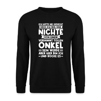 Nichte Onkel Onkels Geschenk - Unisex Pullover - Schwarz - Vorne - Alina (178cm) & Michal (187cm)