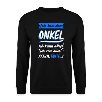 Onkel Familie Neffe Geschenk - Unisex Pullover - Schwarz - Vorne - Alina (178cm) & Michal (187cm)