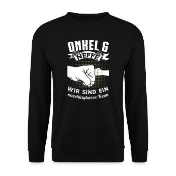 Onkel Neffe Onkels Geschenk - Unisex Pullover - Schwarz - Vorne - Alina (178cm) & Michal (187cm)