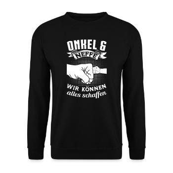 Onkel Neffe Neffen Geschenk - Unisex Pullover - Schwarz - Vorne - Alina (178cm) & Michal (187cm)