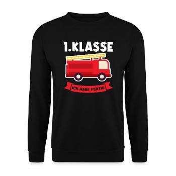 1.Klasse Feuerwehr Schulanfänger Geschenk - Unisex Pullover - Schwarz - Vorne - Alina (178cm) & Michal (187cm)