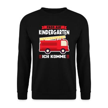 Kindergarten Feuerwehr Kita-Kind Geschenk - Unisex Pullover - Schwarz - Vorne - Alina (178cm) & Michal (187cm)