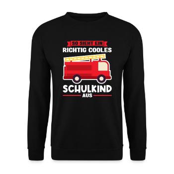 Schulkind Feuerwehr Schulbeginn Geschenk - Unisex Pullover - Schwarz - Vorne - Alina (178cm) & Michal (187cm)