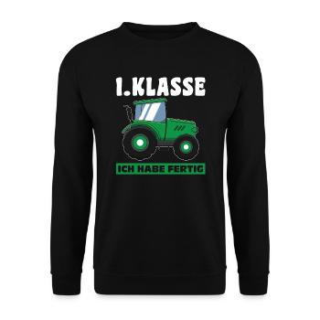 1.Klasse Traktor Schulanfänger Geschenk - Unisex Pullover - Schwarz - Vorne - Alina (178cm) & Michal (187cm)