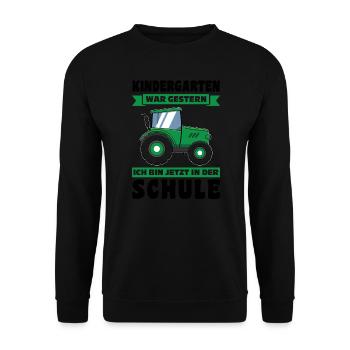 Schulkind Traktor Schulanfänger Geschenk - Unisex Pullover - Schwarz - Vorne - Alina (178cm) & Michal (187cm)
