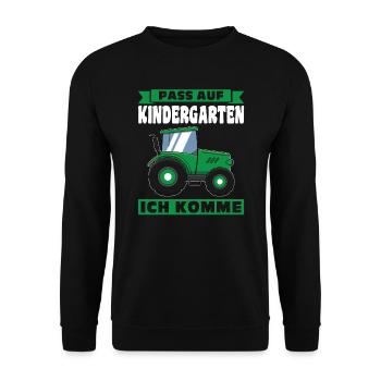 Kindergarten Traktor Kita-Kind Geschenk - Unisex Pullover - Schwarz - Vorne - Alina (178cm) & Michal (187cm)