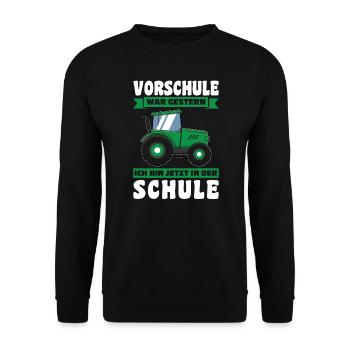 Schulkind Traktor Schulstart Geschenk - Unisex Pullover - Schwarz - Vorne - Alina (178cm) & Michal (187cm)