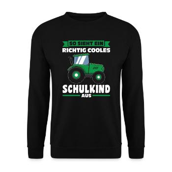 Schulkind Traktor Schulbeginn Geschenk - Unisex Pullover - Schwarz - Vorne - Alina (178cm) & Michal (187cm)