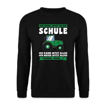 Schulkind Traktor Einschulung Geschenk - Unisex Pullover - Schwarz - Vorne - Alina (178cm) & Michal (187cm)