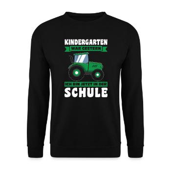 Schulkind Traktor Einschulung Geschenk - Unisex Pullover - Schwarz - Vorne - Alina (178cm) & Michal (187cm)