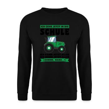 Schulkind Traktor Schulanfänger Geschenk - Unisex Pullover - Schwarz - Vorne - Alina (178cm) & Michal (187cm)