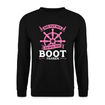 Kapitänin Boot Segelboot Geschenk - Unisex Pullover - Schwarz - Vorne - Alina (178cm) & Michal (187cm)