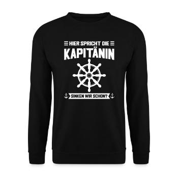 Kapitänin Boot Motorboot Geschenk - Unisex Pullover - Schwarz - Vorne - Alina (178cm) & Michal (187cm)