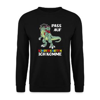 Kindergarten Dinosaurier Kindergartenanfänger - Unisex Pullover - Schwarz - Vorne - Alina (178cm) & Michal (187cm)