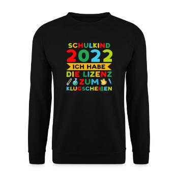 Schulkind 2022 Schulanfang Schulanfänger Geschenk - Unisex Pullover - Schwarz - Vorne - Alina (178cm) & Michal (187cm)