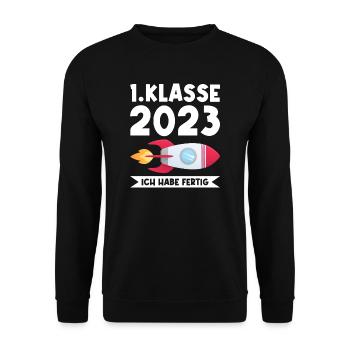 1.Klasse 2023 Rakete Erstklässler 2023 Geschenk - Unisex Pullover - Schwarz - Vorne - Alina (178cm) & Michal (187cm)