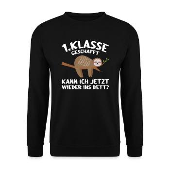1.Klasse Faultier Schulkind Geschenk - Unisex Pullover - Schwarz - Vorne - Alina (178cm) & Michal (187cm)