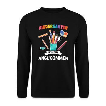Kindergarten Anfang Kindergartenkind Geschenk - Unisex Pullover - Schwarz - Vorne - Alina (178cm) & Michal (187cm)
