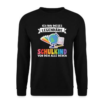 Schulkind Schulanfang Schulbeginn Geschenk - Unisex Pullover - Schwarz - Vorne - Alina (178cm) & Michal (187cm)
