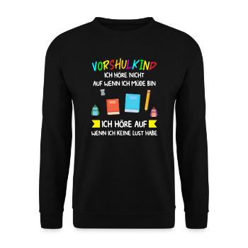 Vorschule Anfang Vorschulkind Geschenk - Unisex Pullover - Schwarz - Vorne - Alina (178cm) & Michal (187cm)