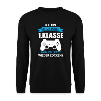 1.Klasse Gaming Schulanfänger Geschenk - Unisex Pullover - Schwarz - Vorne - Alina (178cm) & Michal (187cm)