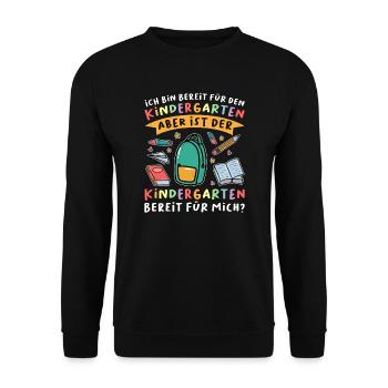 Kindergarten Anfang Kindergartenanfänger Geschenk - Unisex Pullover - Schwarz - Vorne - Alina (178cm) & Michal (187cm)
