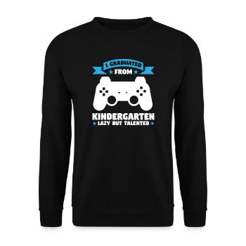 Kindergarten Gaming Kita-Kind Geschenk - Unisex Pullover - Schwarz - Vorne - Alina (178cm) & Michal (187cm)