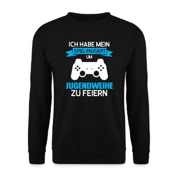 Jugendweihe Gaming Jugendweihfeier Geschenk - Unisex Pullover - Schwarz - Vorne - Alina (178cm) & Michal (187cm)