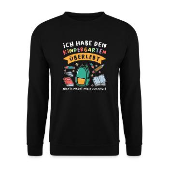 Kindergarten Anfang Kindergartenanfänger Geschenk - Unisex Pullover - Schwarz - Vorne - Alina (178cm) & Michal (187cm)