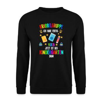 Kindergarten Anfang Kita-Start Geschenk - Unisex Pullover - Schwarz - Vorne - Alina (178cm) & Michal (187cm)