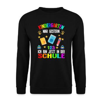 Schulkind Schulanfang Einschulung Geschenk - Unisex Pullover - Schwarz - Vorne - Alina (178cm) & Michal (187cm)