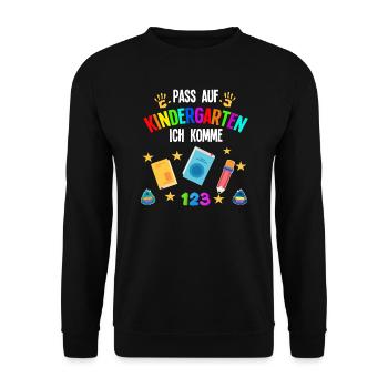 Kindergarten Anfang Kindergartenkind Geschenk - Unisex Pullover - Schwarz - Vorne - Alina (178cm) & Michal (187cm)