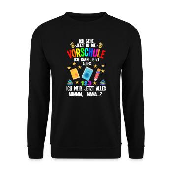 Vorschule Anfang Vorschüler Geschenk - Unisex Pullover - Schwarz - Vorne - Alina (178cm) & Michal (187cm)