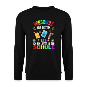 Schulkind Schulanfang Schulanfänger Geschenk - Unisex Pullover - Schwarz - Vorne - Alina (178cm) & Michal (187cm)