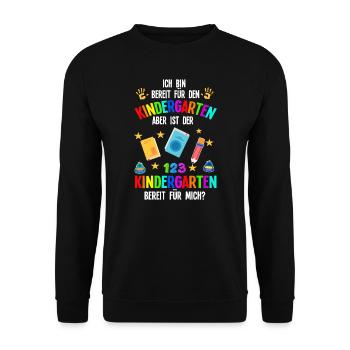 Kindergarten Kita Kindergartenanfänger Geschenk - Unisex Pullover - Schwarz - Vorne - Alina (178cm) & Michal (187cm)