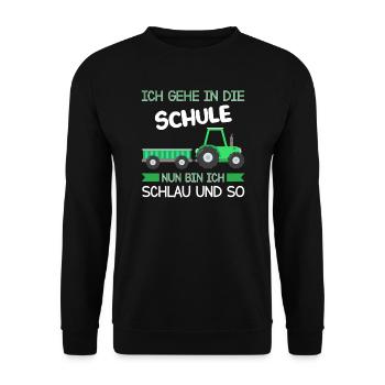 Schulkind Traktor Einschulung Geschenk - Unisex Pullover - Schwarz - Vorne - Alina (178cm) & Michal (187cm)