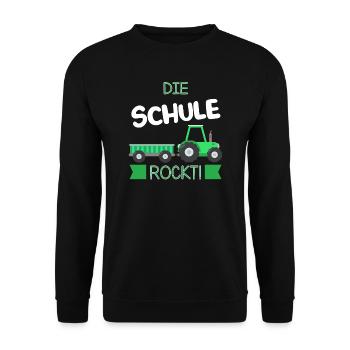 Schulkind Traktor Schulanfänger Geschenk - Unisex Pullover - Schwarz - Vorne - Alina (178cm) & Michal (187cm)