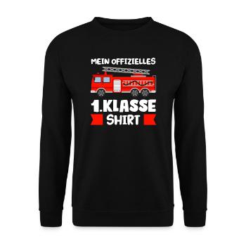 1.Klasse Feuerwehr Schulanfänger Geschenk - Unisex Pullover - Schwarz - Vorne - Alina (178cm) & Michal (187cm)