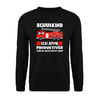 Schulkind Feuerwehr Schulstart Geschenk - Unisex Pullover - Schwarz - Vorne - Alina (178cm) & Michal (187cm)