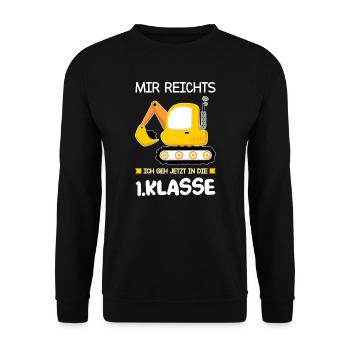 1.Klasse Bagger Schulanfänger Geschenk - Unisex Pullover - Schwarz - Vorne - Alina (178cm) & Michal (187cm)