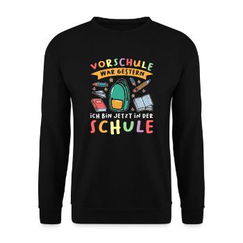 Schulkind Anfang Einschulung Geschenk - Unisex Pullover - Schwarz - Vorne - Alina (178cm) & Michal (187cm)
