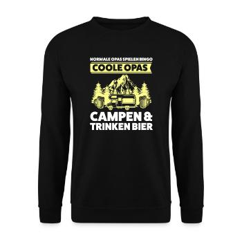Camper Opa Campen Geschenk - Unisex Pullover - Schwarz - Vorne - Alina (178cm) & Michal (187cm)
