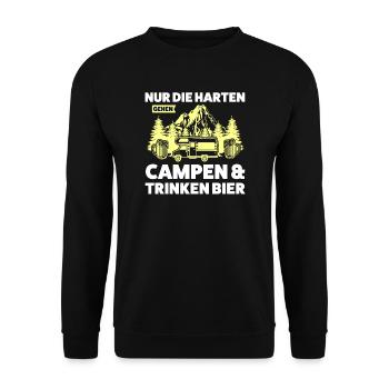 Campen Bier Camper Geschenk - Unisex Pullover - Schwarz - Vorne - Alina (178cm) & Michal (187cm)